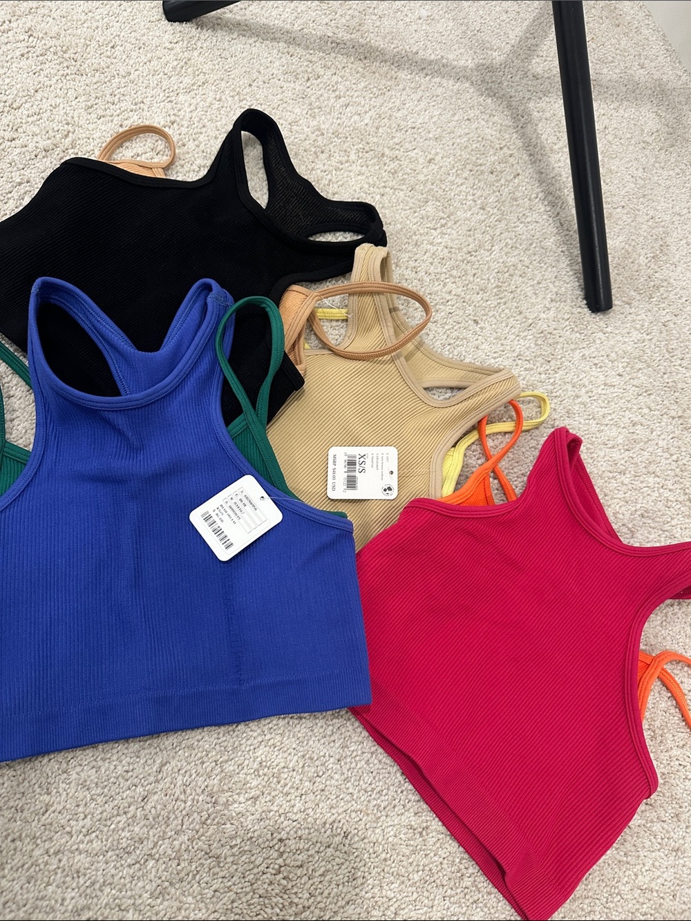 Ribbed Crop Tank Top - Black, Blue, Red, Beige